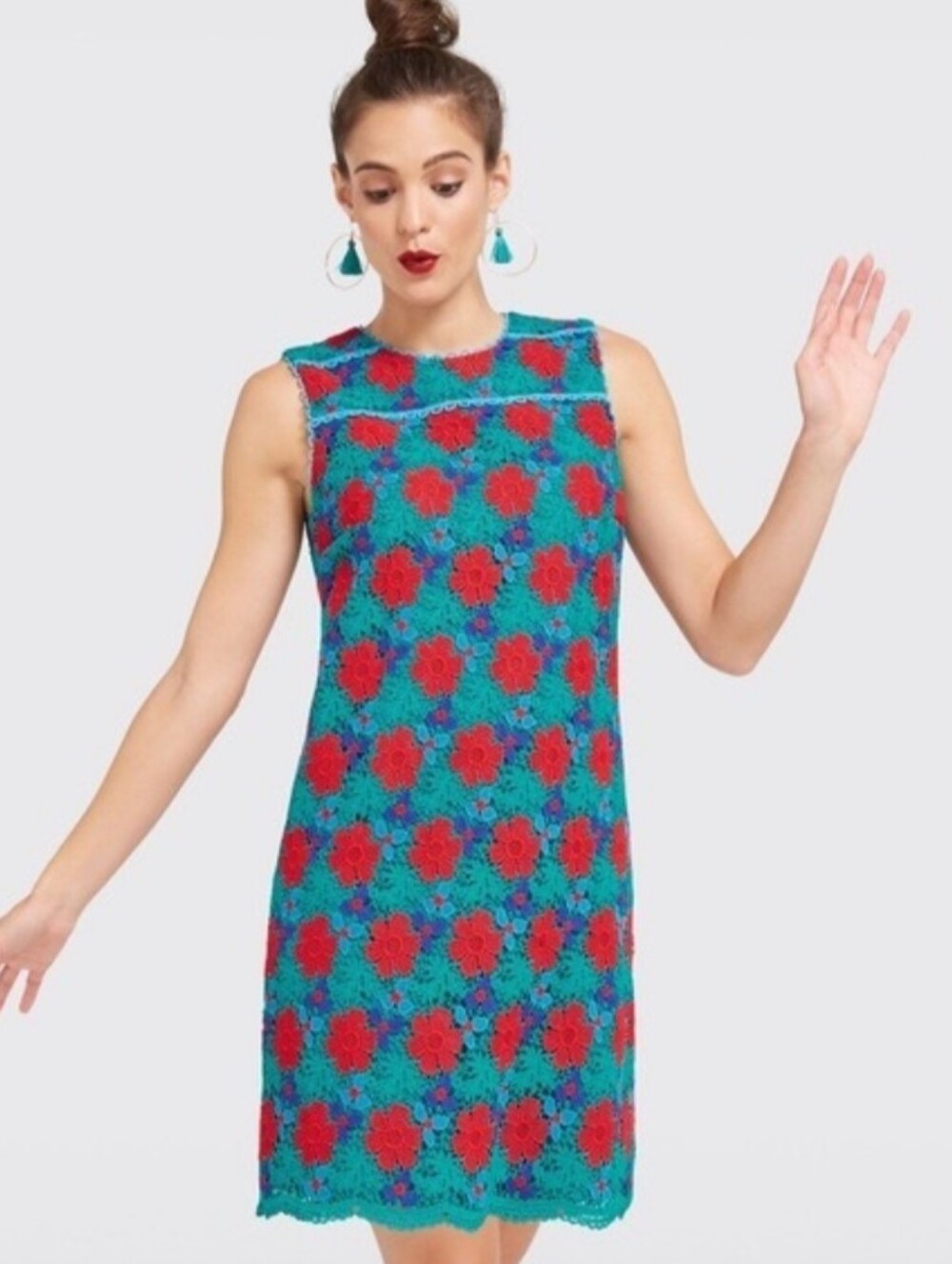Draper James Blooming Lace Shift Dress Size 12 Sleeveless Retro